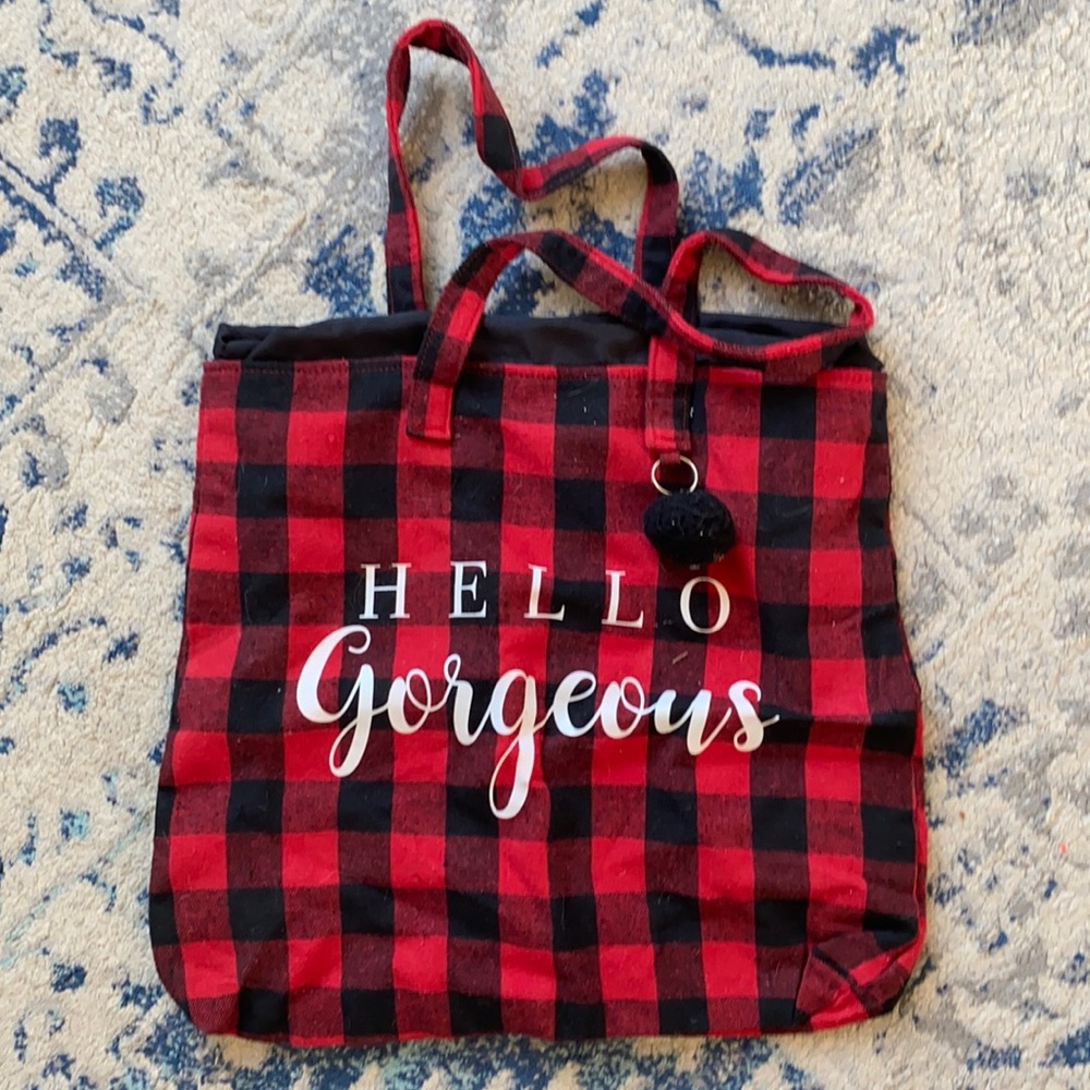 Buffalo plaid shoulder tote bag